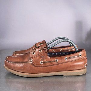 TIMBERLAND Boat Shoes 71065 Brown Leather Loafers Slip On Casual Shoes Mens 10.5